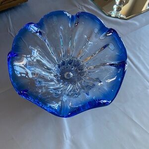Cobalt Blue Ruffled Glass Bowl